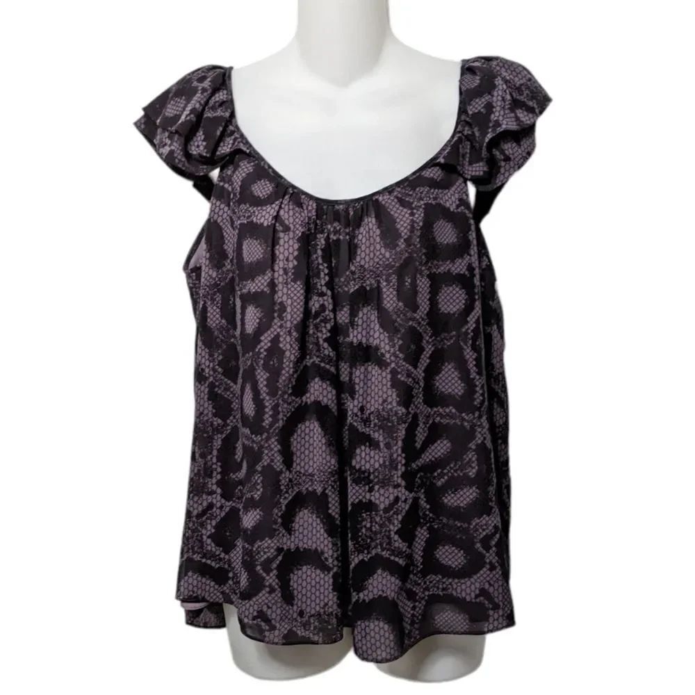 REBECCA TAYLOR Snake Lace Print Ruffle Blouse 6